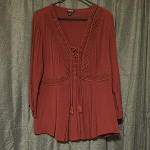 Torrid Brick Red Lace-Up Blouse